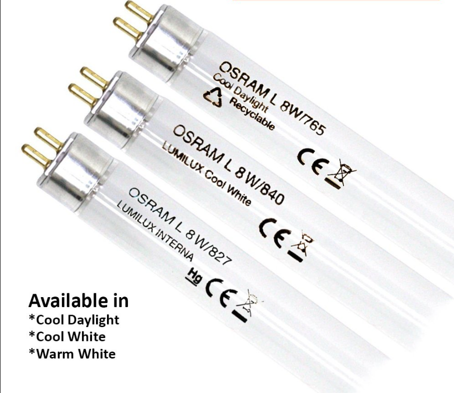 OSRAM 8W/765 T5 Fluorescent Tube Warm White, Small Diameter T5 Lamp with Balanced Color Rendering for Retail and Residential Use